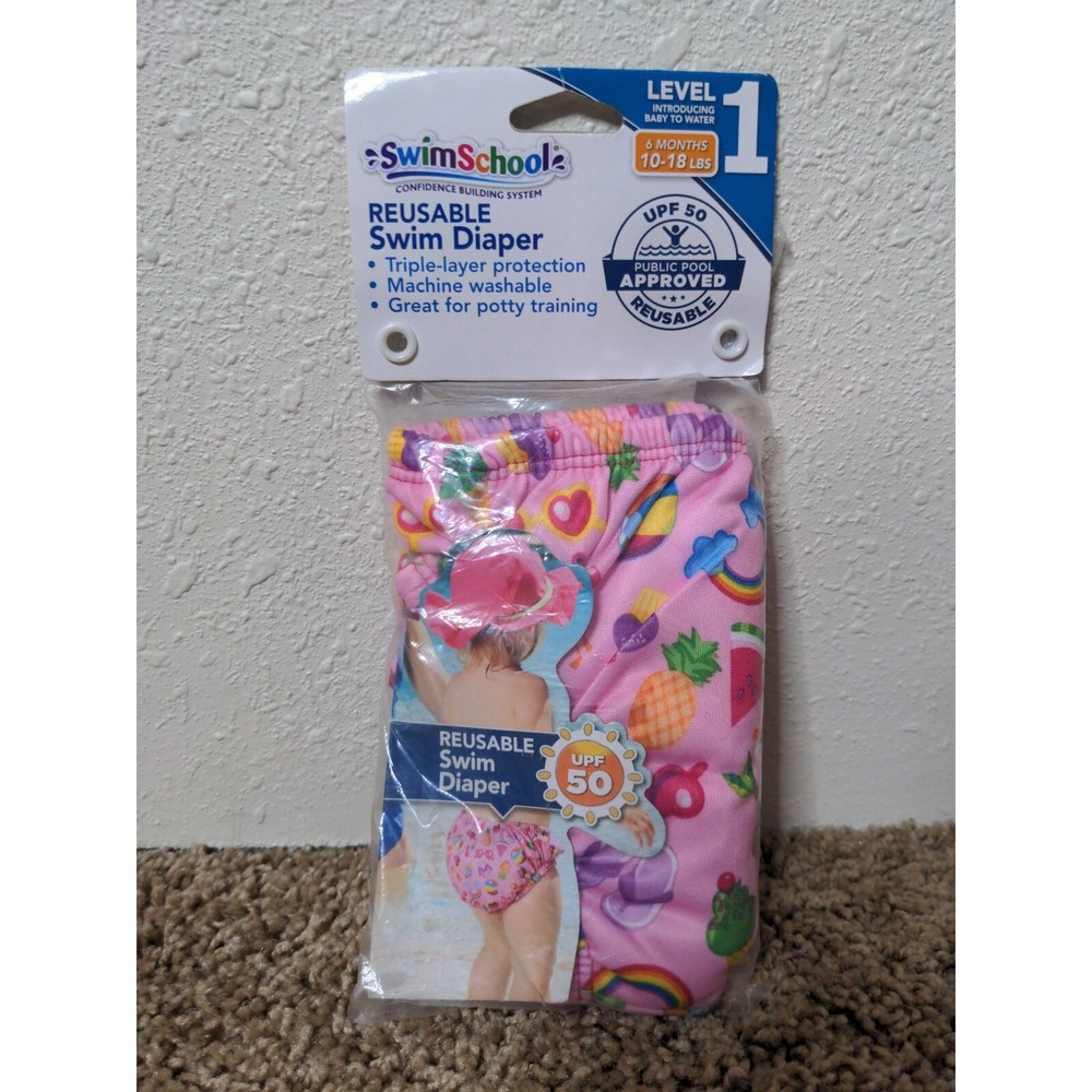 NEW SwimSchool Reusable Girls Swim Diaper Level 1 10-18 lbs 6 Months